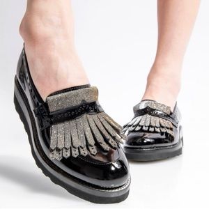 The Office of Angela Scott Mr. Pennywise Kiltie Loafers Black Metallic 37.5